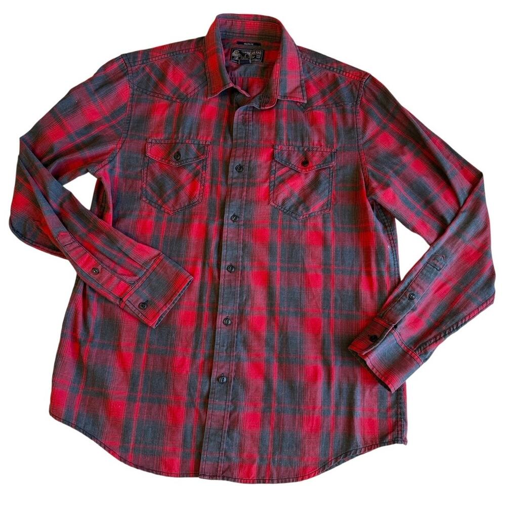 American Rag Men’s Red & Gray Button Up Classic Western Flannel Size Medim